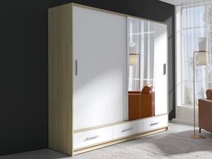 Mobistoxx Kledingkast PORTOBELLO 2 schuifdeuren 220 cm wit/sonoma eik