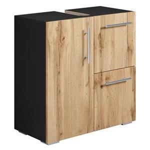 Badplaats Wastafel Onderkast Mars 60 x 30 x 60 cm - Eiken met Zwart - Badkamerkast – Staand Wastafelmeubel