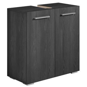 Badplaats Wastafel Onderkast Jupiter 60 x 30 x 60 cm - Zwart Houtnerf - Badkamerkast – Staand Wastafelmeubel