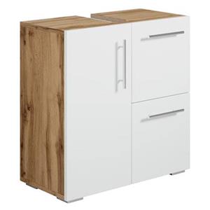 Badplaats Wastafel Onderkast Mars 60 x 30 x 60 cm - Eiken met Wit - Badkamerkast – Staand Wastafelmeubel