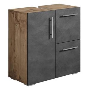 Badplaats Wastafel Onderkast Mars 60 x 30 x 60 cm - Kastanje Eiken met Donker Grijs - Badkamerkast – Staand Wastafelmeubel