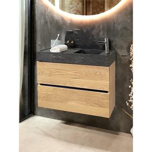 Casajoy Badmeubel  Bold Onderkast 80 cm Eiken Met Wastafel Van Natuursteen 2 Lades