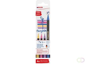 Edding glitter brushpen e-1340, assorti, set van 4 stuks