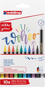 Edding glitter brushpen e-1340, assorti, set van 10 stuks