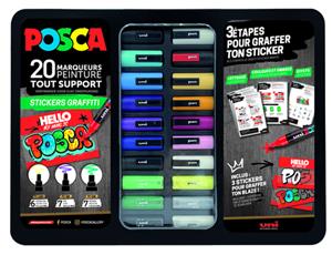 Posca paintmarkers, metalen doos van 20 stuks, assorti, ontwerp Stickers Graffiti