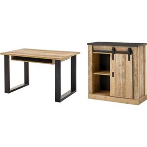 Home affaire Kastenset Sherwood Kantoormeubelenset met schuurdeurbeslag van metaal, breedte ca. 220 cm (2 stuks)