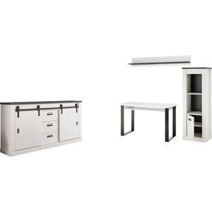 Home affaire Kastenset Sherwood Kantoormeubelenset in houtdecor, met schuurdeurbeslag van metaal (4 stuks)