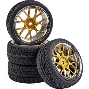 carsonmodellsport Carson Modellsport 1:10 Straßenmodell Kompletträder Straßenprofil Y-Speichen Gold, Chrom 4St.