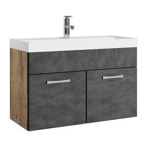 Badplaats Badkamermeubel Set Paso 01 80 x 40 cm - Kastanje Eiken met Donker Grijs - Badmeubel met Wastafel