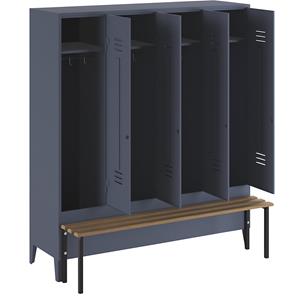 Wolf Kledingkast met aangebouwde bank, dichte deuren, vakbreedte 400 mm, 4 vakken, blauwgrijs