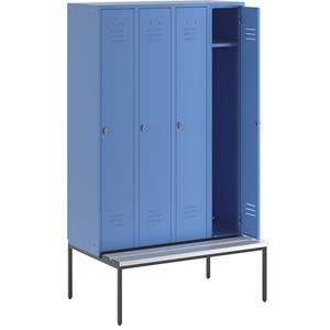 Wolf Kledingkast met ondergebouwde bank, dichte deuren, vakbreedte 300 mm, 4 vakken, lichtblauw