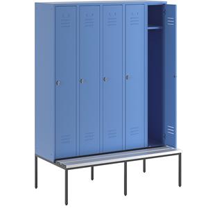 Wolf Kledingkast met ondergebouwde bank, dichte deuren, vakbreedte 300 mm, 5 vakken, lichtblauw