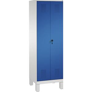 C+P EVOLO Wäsche- / Garderobenschrank, 4 Fachböden, Kleiderstange, Abteile 2 x 300 mm, mit Füßen, lichtgrau / enzianblau