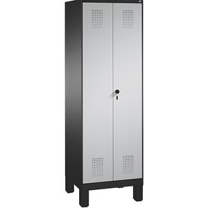 C+P EVOLO Wäsche- / Garderobenschrank, 4 Fachböden, Kleiderstange, Abteile 2 x 300 mm, mit Füßen, schwarzgrau / weißaluminium