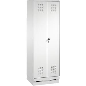 C+P EVOLO Wäsche- / Garderobenschrank, 4 Fachböden, Kleiderstange, Abteile 2 x 300 mm, mit Sockel, lichtgrau