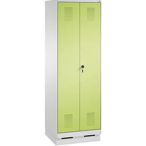 C+P EVOLO Wäsche- / Garderobenschrank, 4 Fachböden, Kleiderstange, Abteile 2 x 300 mm, mit Sockel, lichtgrau / viridingrün