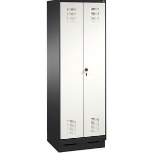 C+P EVOLO Wäsche- / Garderobenschrank, 4 Fachböden, Kleiderstange, Abteile 2 x 300 mm, mit Sockel, schwarzgrau / verkehrsweiß