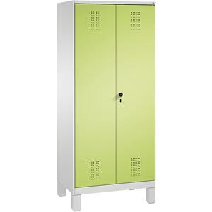 C+P EVOLO Wäsche- / Garderobenschrank, 4 Fachböden, Kleiderstange, Abteile 2 x 400 mm, mit Füßen, lichtgrau / viridingrün