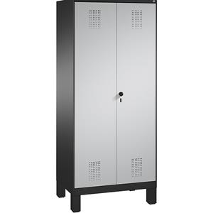 C+P EVOLO Wäsche- / Garderobenschrank, 4 Fachböden, Kleiderstange, Abteile 2 x 400 mm, mit Füßen, schwarzgrau / weißaluminium