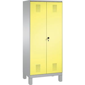 C+P EVOLO Wäsche- / Garderobenschrank, 4 Fachböden, Kleiderstange, Abteile 2 x 400 mm, mit Füßen, weißaluminium / schwefelgelb