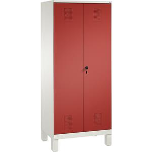 C+P EVOLO Wäsche- / Garderobenschrank, 4 Fachböden, Kleiderstange, Abteile 2 x 400 mm, mit Füßen, verkehrsweiß / feuerrot