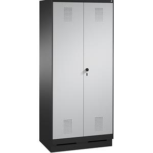 C+P EVOLO Wäsche- / Garderobenschrank, 4 Fachböden, Kleiderstange, Abteile 2 x 400 mm, mit Sockel, schwarzgrau / weißaluminium