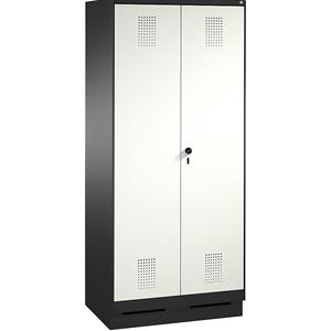 C+P EVOLO Wäsche- / Garderobenschrank, 4 Fachböden, Kleiderstange, Abteile 2 x 400 mm, mit Sockel, schwarzgrau / verkehrsweiß