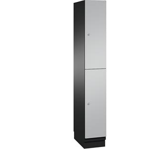 C+P CAMBIO vakkenkast met kledingstang, 2 vakken, kastframe zwartgrijs / deur blank aluminiumkleurig, breedte 300 mm