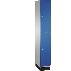 C+P CAMBIO vakkenkast met kledingstang, 2 vakken, kastframe blank aluminiumkleurig / deur gentiaanblauw, breedte 300 mm