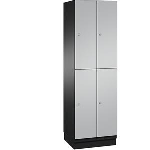 C+P CAMBIO vakkenkast met kledingstang, 4 vakken, kastframe zwartgrijs / deur blank aluminiumkleurig, breedte 600 mm