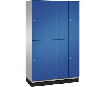 C+P CAMBIO vakkenkast met kledingstang, 8 vakken, kastframe blank aluminiumkleurig / deur gentiaanblauw