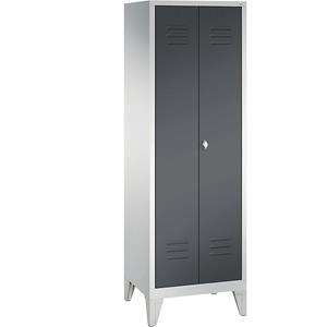 C+P CLASSIC Garderobenschrank mit Füßen, 4 Fachböden, Kleiderstange, Abteile 2 x 300 mm, lichtgrau / schwarzgrau