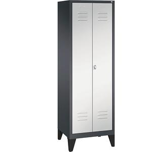 C+P CLASSIC Garderobenschrank mit Füßen, 4 Fachböden, Kleiderstange, Abteile 2 x 300 mm, schwarzgrau / lichtgrau