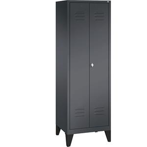 C+P CLASSIC Garderobenschrank mit Füßen, 4 Fachböden, Kleiderstange, Abteile 2 x 300 mm, schwarzgrau