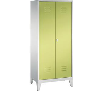 C+P CLASSIC Garderobenschrank mit Füßen, 4 Fachböden, Kleiderstange, Abteile 2 x 400 mm, lichtgrau / viridingrün