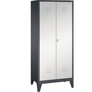 C+P CLASSIC Garderobenschrank mit Füßen, 4 Fachböden, Kleiderstange, Abteile 2 x 400 mm, schwarzgrau / lichtgrau