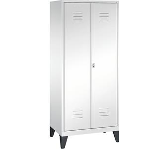 C+P CLASSIC Garderobenschrank mit Füßen, 4 Fachböden, Kleiderstange, Abteile 2 x 400 mm, verkehrsweiß