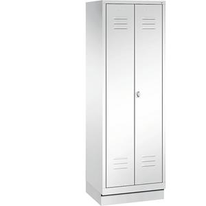 C+P CLASSIC Garderobenschrank mit Sockel, 4 Fachböden, Kleiderstange, Abteile 2 x 300 mm, verkehrsweiß