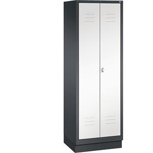 C+P CLASSIC Garderobenschrank mit Sockel, 4 Fachböden, Kleiderstange, Abteile 2 x 300 mm, schwarzgrau / verkehrsweiß