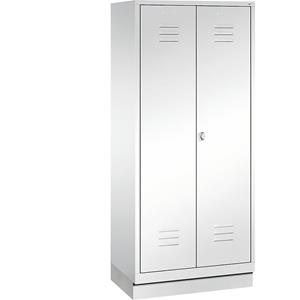 C+P CLASSIC Garderobenschrank mit Sockel, 4 Fachböden, Kleiderstange, Abteile 2 x 400 mm, verkehrsweiß