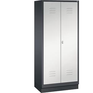 C+P CLASSIC Garderobenschrank mit Sockel, 4 Fachböden, Kleiderstange, Abteile 2 x 400 mm, schwarzgrau / lichtgrau