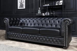 Invicta Interior Sofa Chesterfield 3er zwart Antiek Look Leder/ 41447