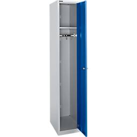 Schäfer Shop Select Garderobekast, 1 compartiment B 350 mm, 2 vakken, hoedenplank & kledingstang, afsluitbaar, wit aluminium/gentiaanblauw
