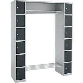 Schäfer Shop Select Kastenkast, met hoedenplank en kledingstang, 2 x 6 vakken, B 1735 x D 500 x H 1950 mm, wit aluminium/antracietgrijs