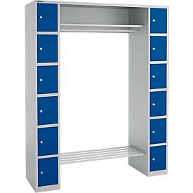 Schäfer Shop Select Kastenkast, met hoedenplank en kledingstang, 2 x 6 vakken, B 1735 x D 500 x H 1950 mm, wit aluminium/gentiaanblauw