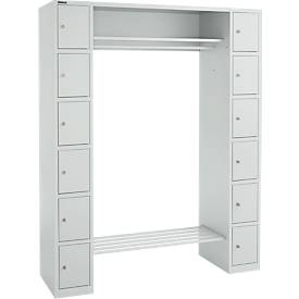 Schäfer Shop Select Kastenkast, met hoedenplank en kledingstang, 2 x 6 vakken, B 1735 x D 500 x H 1950 mm, lichtgrijs/lichtgrijs
