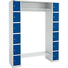 Schäfer Shop Select Kastenkast, met hoedenplank en kledingstang, 2 x 6 vakken, B 1735 x D 500 x H 1950 mm, lichtgrijs/gentiaanblauw