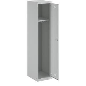 Wolf Stalen kledingkast, gemoffeld, 1 compartiment, hoogte 1700 mm, breedte 400 mm, 1 hoedenplank, 1 kledingstang, basiselement, lichtgrijs / lichtgrijs