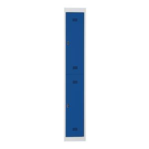 Wolf Stahlspind, einbrennlackiert, 2 Abteile, Höhe 840 mm, Breite 300 mm, 1 Kleiderstange, Anbauelement, lichtgrau / enzianblau