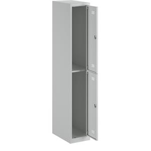 Wolf Stalen kledingkast, gemoffeld, 2 compartimenten, hoogte 840 mm, breedte 300 mm, 1 kledingstang, basiselement, lichtgrijs / lichtgrijs